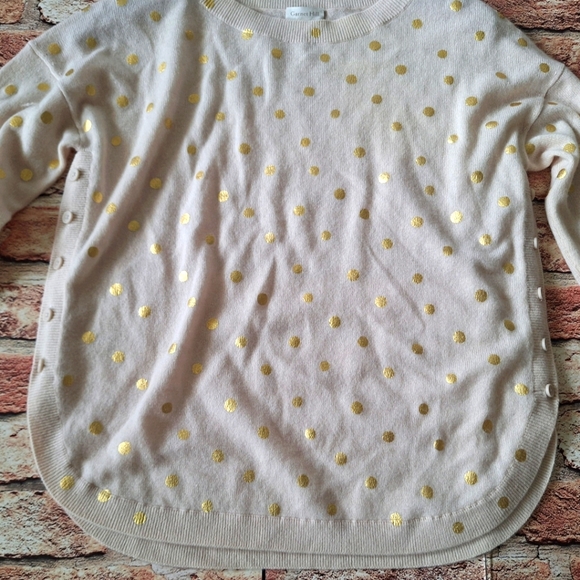 Garnet Hill | Ophelia Cashmere Side-Button Sweater - Cream/Gold Polkadot - Picture 5 of 16